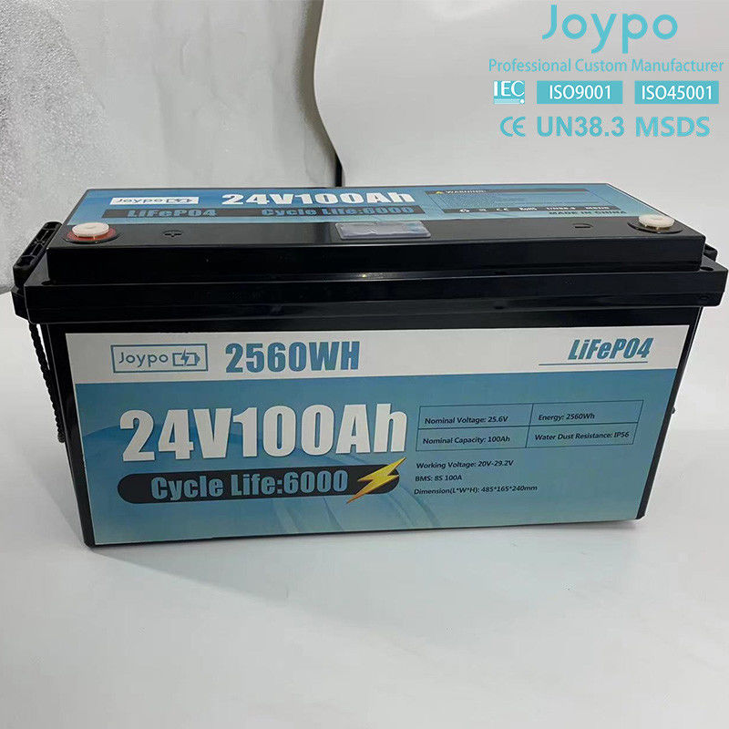 100Ah 200Ah แบตเตอรี่ลิตยูมไอออน LiFePO4 แบตเตอรี่วงจรลึก 24 วอลต์ สําหรับรถ RV